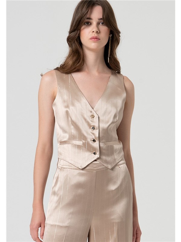 Fracomina Gilet Sand/gold lurex