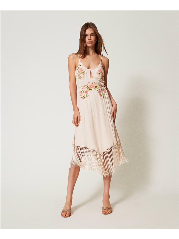 TWINSET Abito midi Beige/miulticolor red flowers