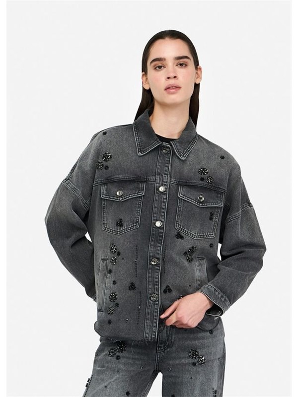 LIU  JO Giubbino Denim black detailed wash