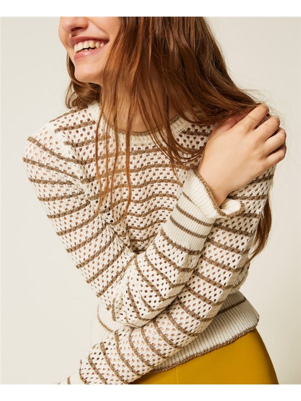 TWINSET Maglia Neve/golden green lurex