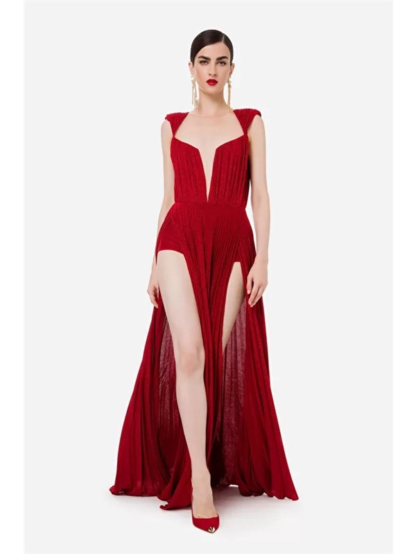 Elisabetta Franchi Long dress Red velvet