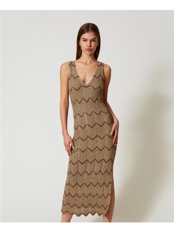 TWINSET Abito midi Lurex golden green/amber brown