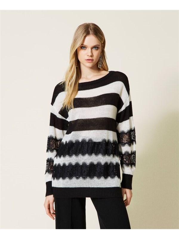 TWINSET Sweater Black / Snow