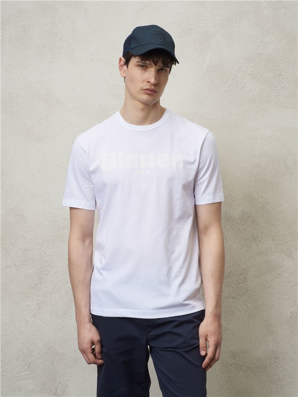Blauer T-shirt Bianco ottico