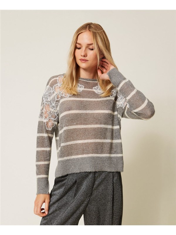 TWINSET Maglia Riga grigio mel./neve