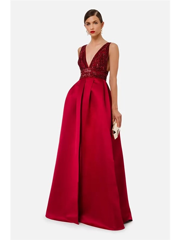 Elisabetta Franchi Long dress Red velvet
