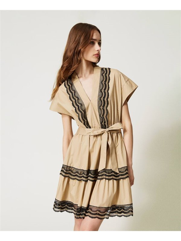 TWINSET Short dress Beige / black